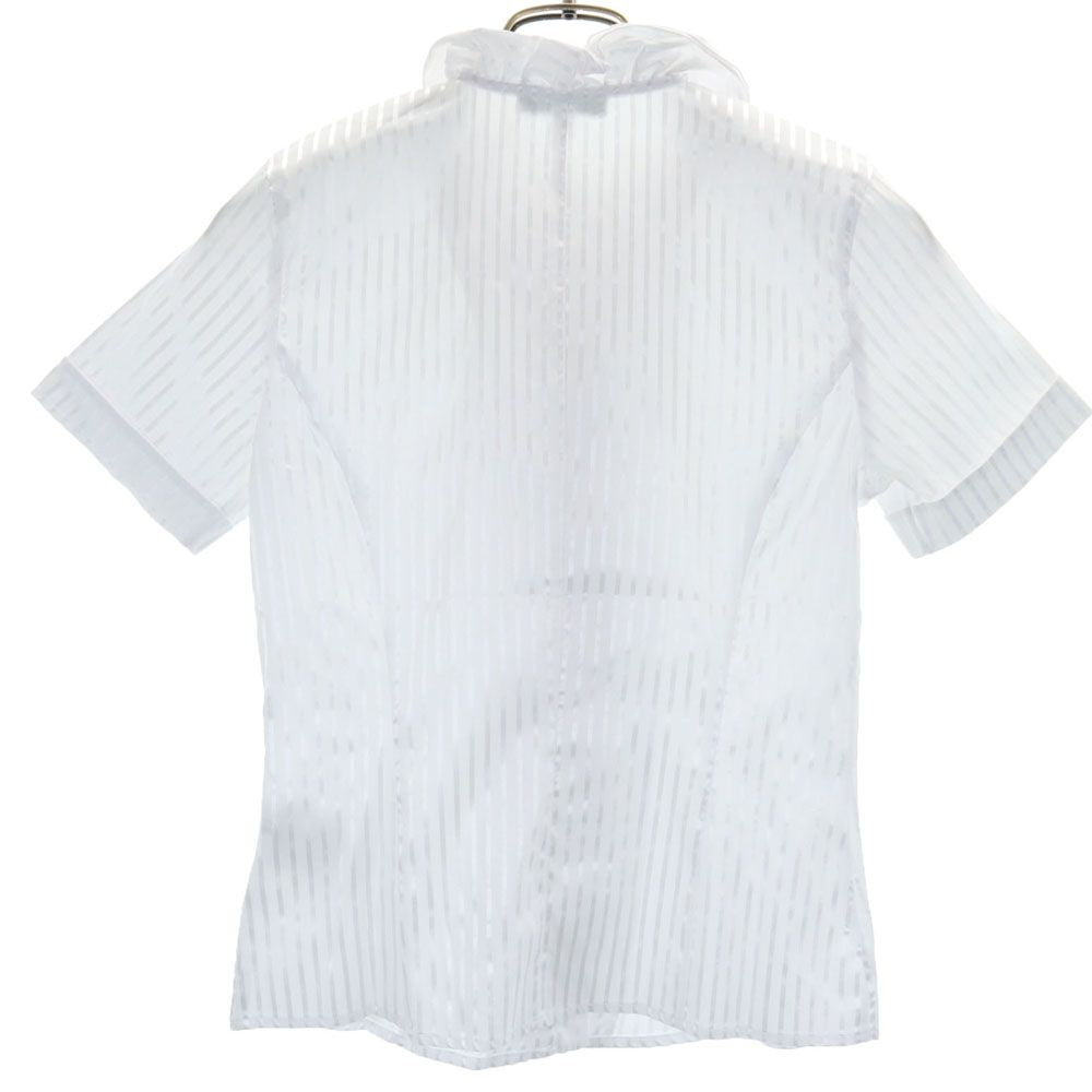 未使用 NARACAMICIE ナラカミーチェ ストライプ柄 半袖 フリル ブラウス  ホワイト×シルバー タグ付き レディース