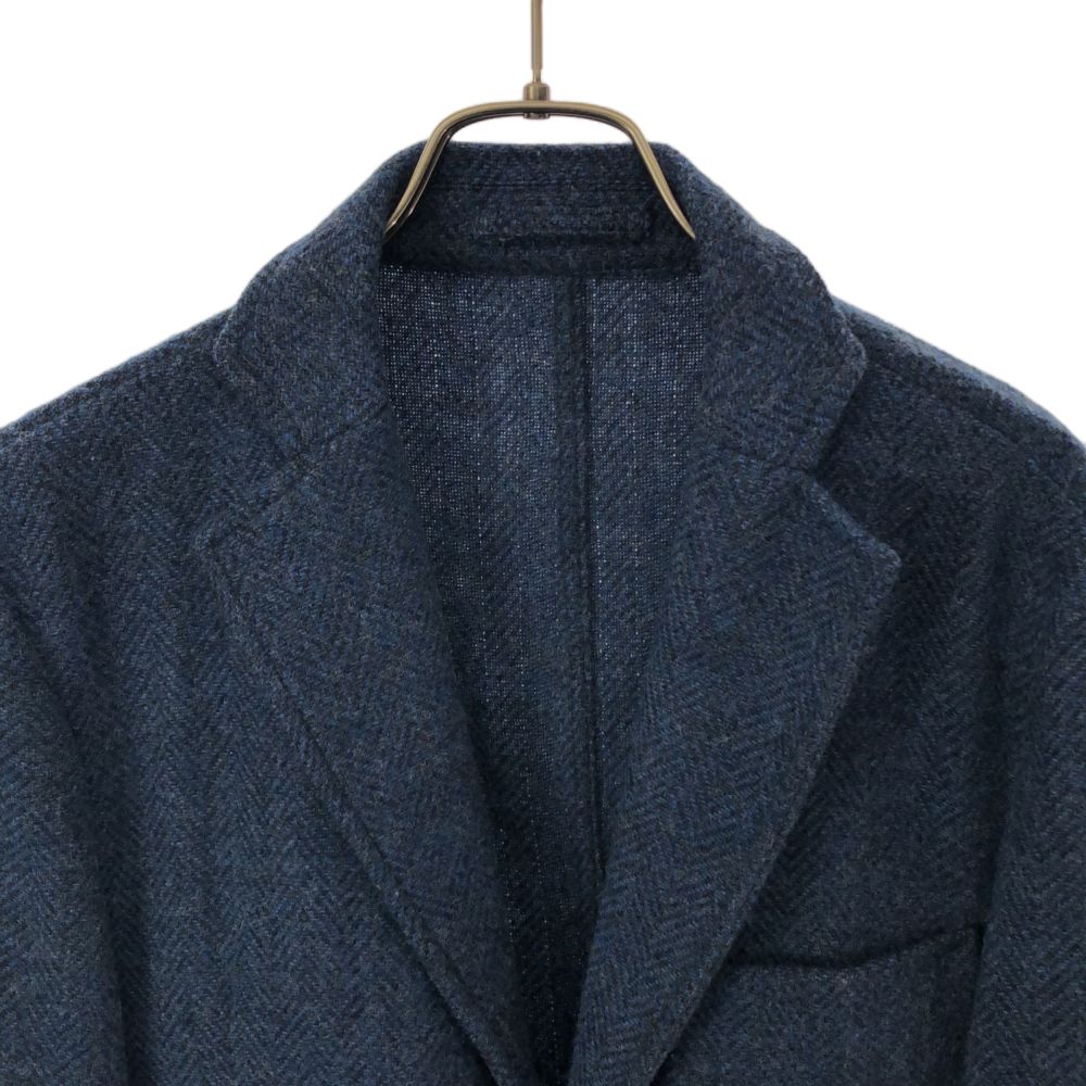 ORIAN オリアン イタリア製 ウール ヘリンボーン 長袖 テーラードジャケット 42 ブルー系 メンズ