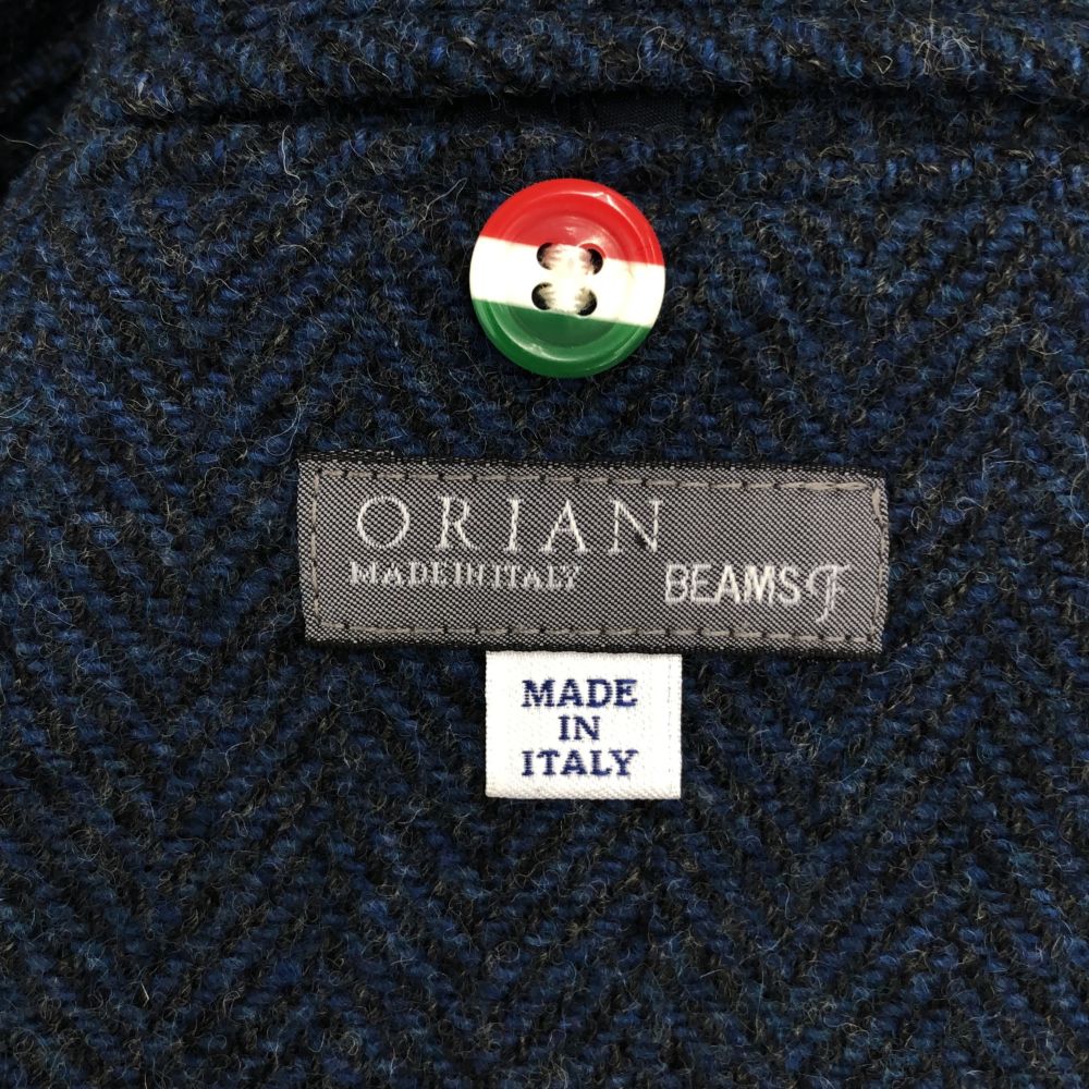 ORIAN オリアン イタリア製 ウール ヘリンボーン 長袖 テーラードジャケット 42 ブルー系 メンズ