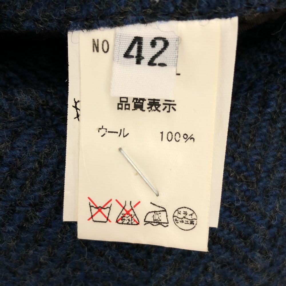 ORIAN オリアン イタリア製 ウール ヘリンボーン 長袖 テーラードジャケット 42 ブルー系 メンズ