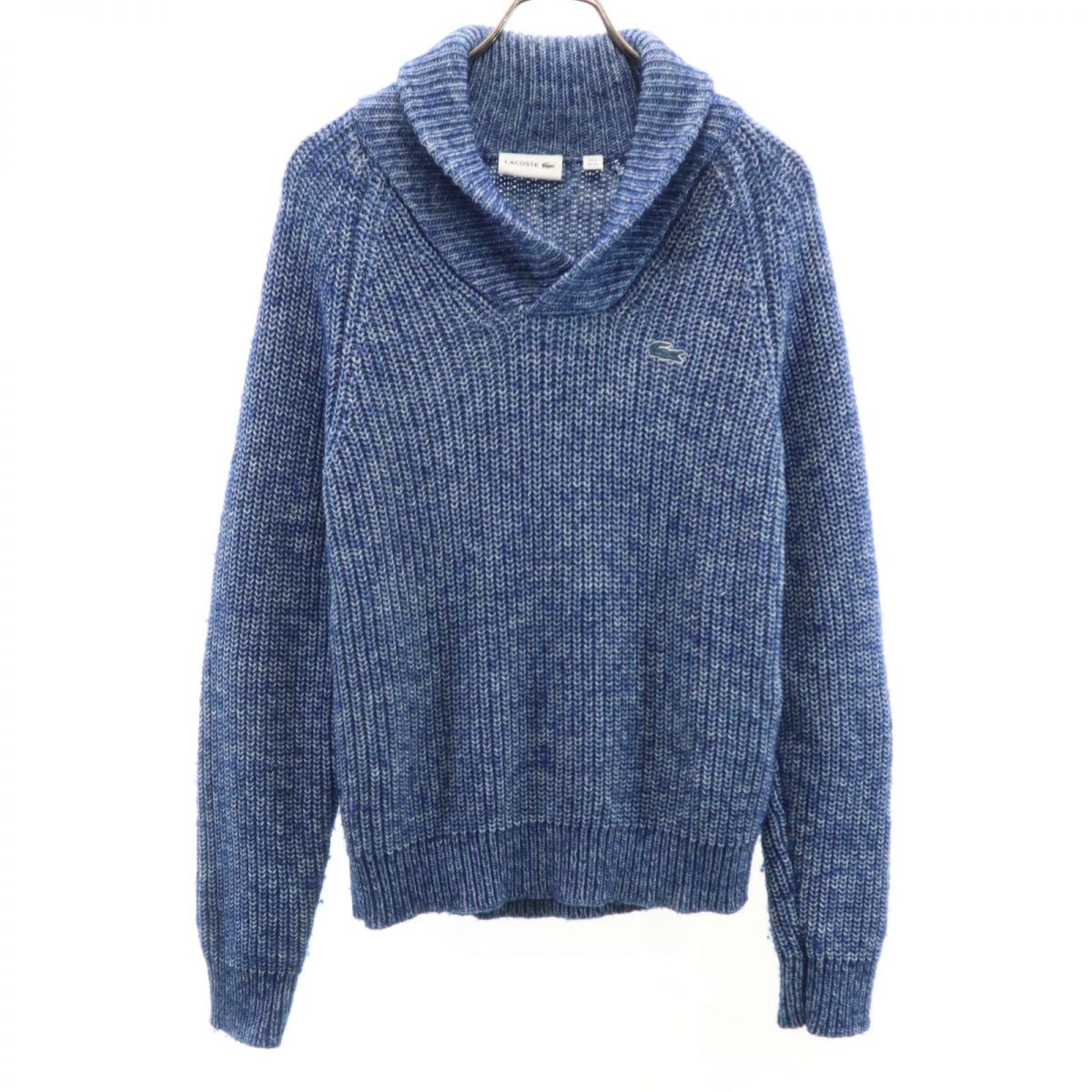 LACOSTE ラコステ インディゴ風 ローゲージ 長袖 ショールカラー セーター XS ブルー系 ニット メンズ