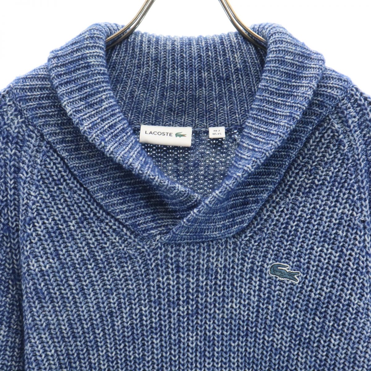 LACOSTE ラコステ インディゴ風 ローゲージ 長袖 ショールカラー セーター XS ブルー系 ニット メンズ