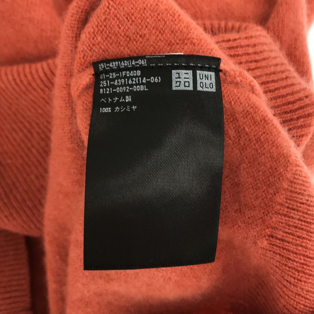 ユニクロ 長袖 カシミヤ100％ セーター S レッド系 UNIQLO ニット クルーネック レディース