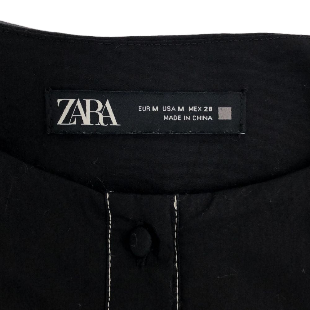 ザラ 長袖 ビッグカラー ロングワンピース M ブラック ZARA レディース