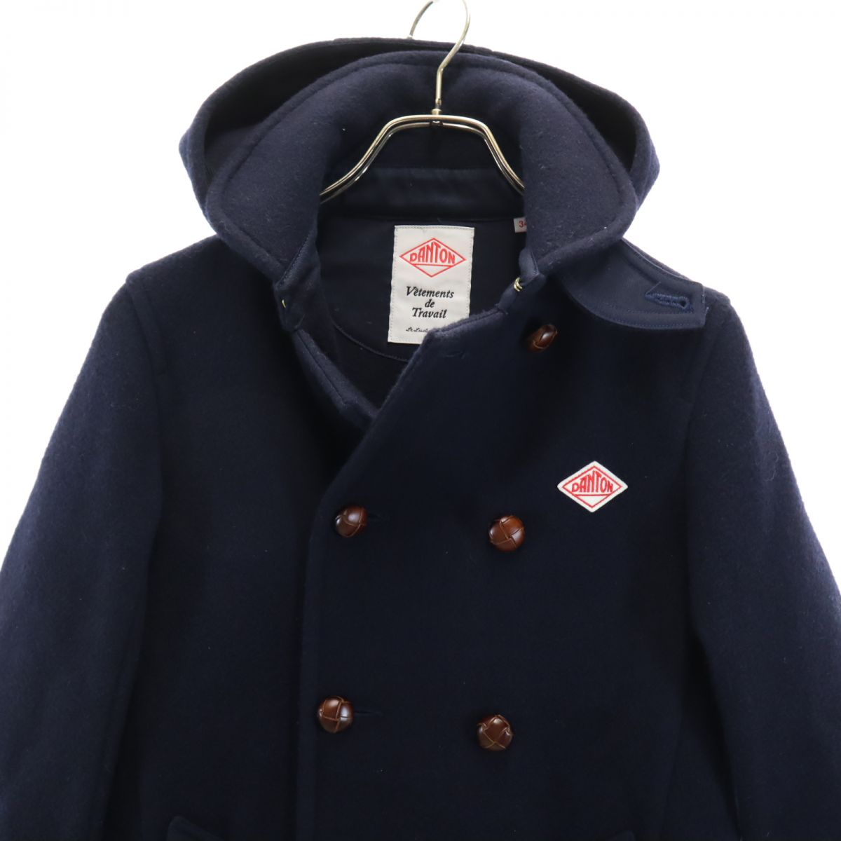 Danton ダントン 日本製 長袖 ウールブレンド コート 34 ネイビー くるみボタン レディース