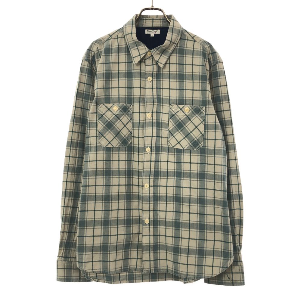 バーガスプラス 日本製 チェック 長袖 コットンシャツ L グレー系 BURGUS PLUS メンズ
