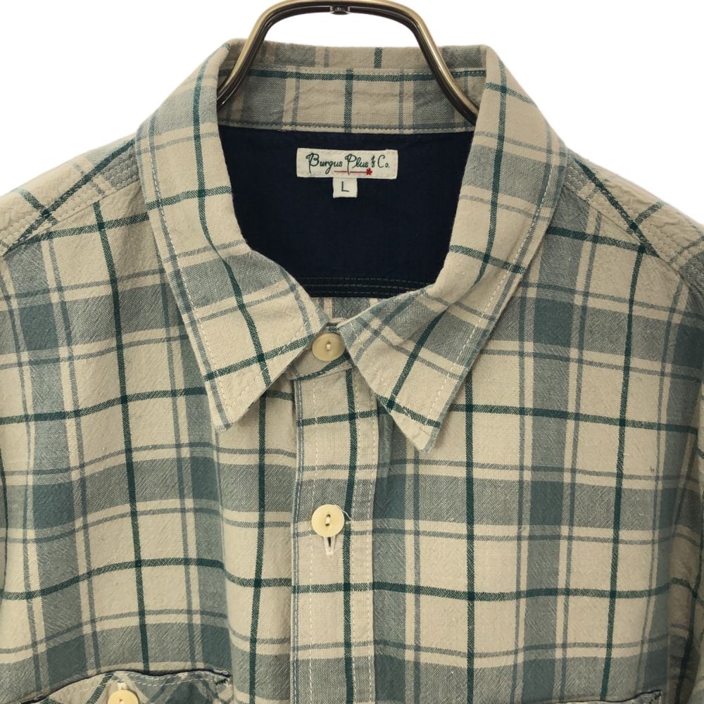 バーガスプラス 日本製 チェック 長袖 コットンシャツ L グレー系 BURGUS PLUS メンズ