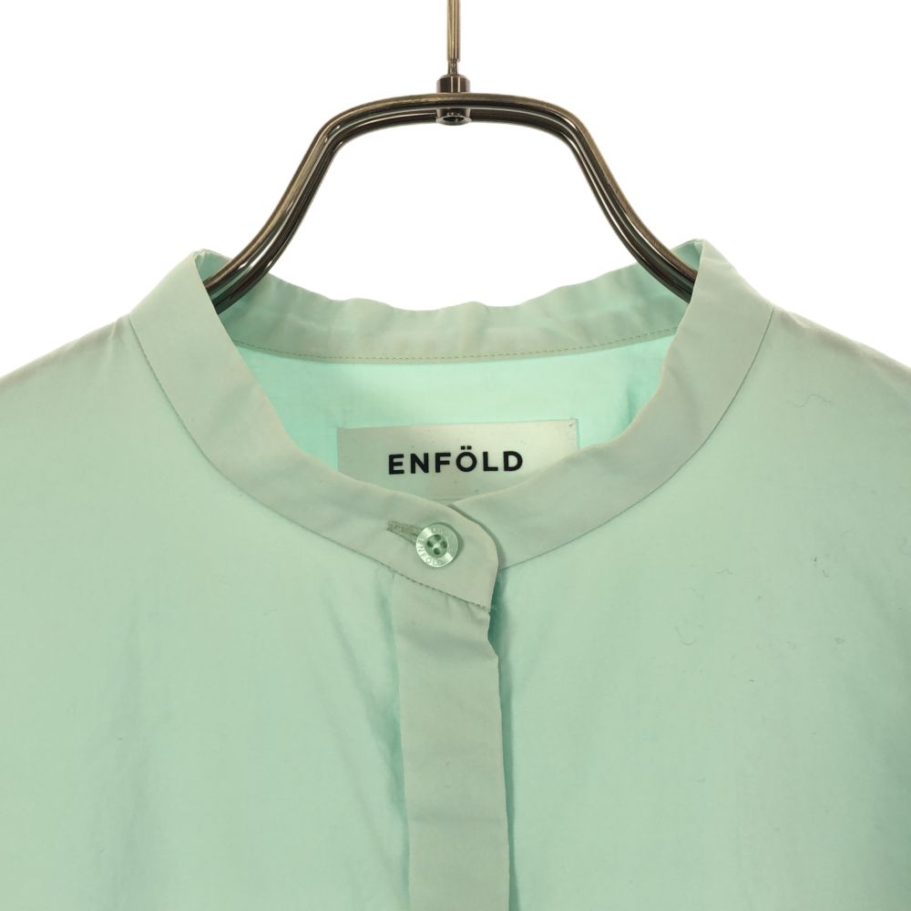 ENFOLD エンフォルド 日本製 長袖 バンドカラー シャツ 38 グリーン系 レディース
