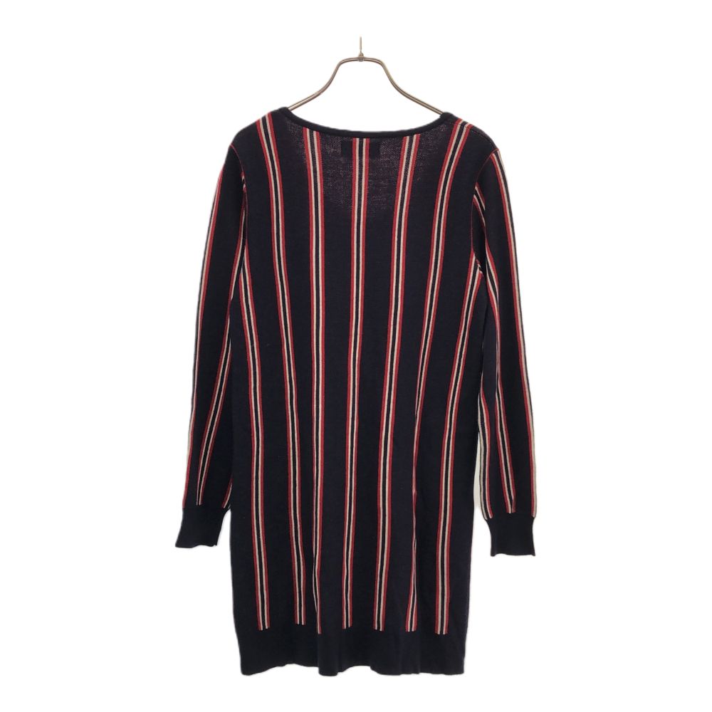 FRED PERRY フレッドペリー ストライプ 長袖 Vネック ニット ワンピース S ネイビー系 ワンポイント刺繍 レディース
