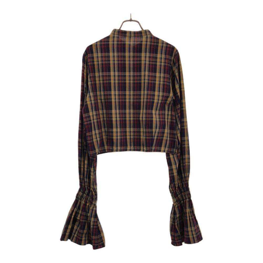 ELIN エリン 日本製 チェック 長袖 ショート丈 ノーカラーシャツ 38 レディース