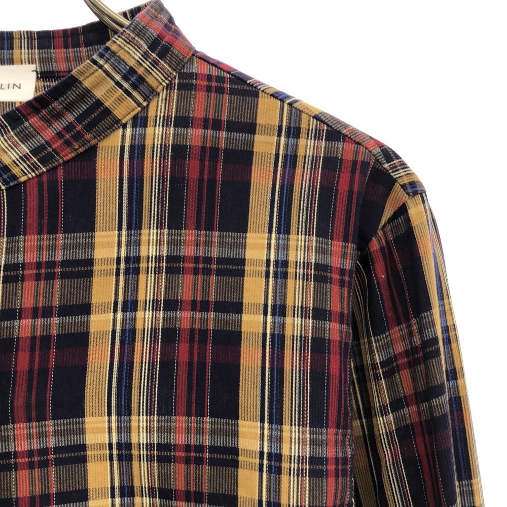 ELIN エリン 日本製 チェック 長袖 ショート丈 ノーカラーシャツ 38 レディース