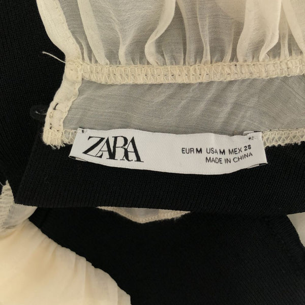 ザラ 長袖 ドッキング ワンピース M ブラック×ホワイト ZARA レディース