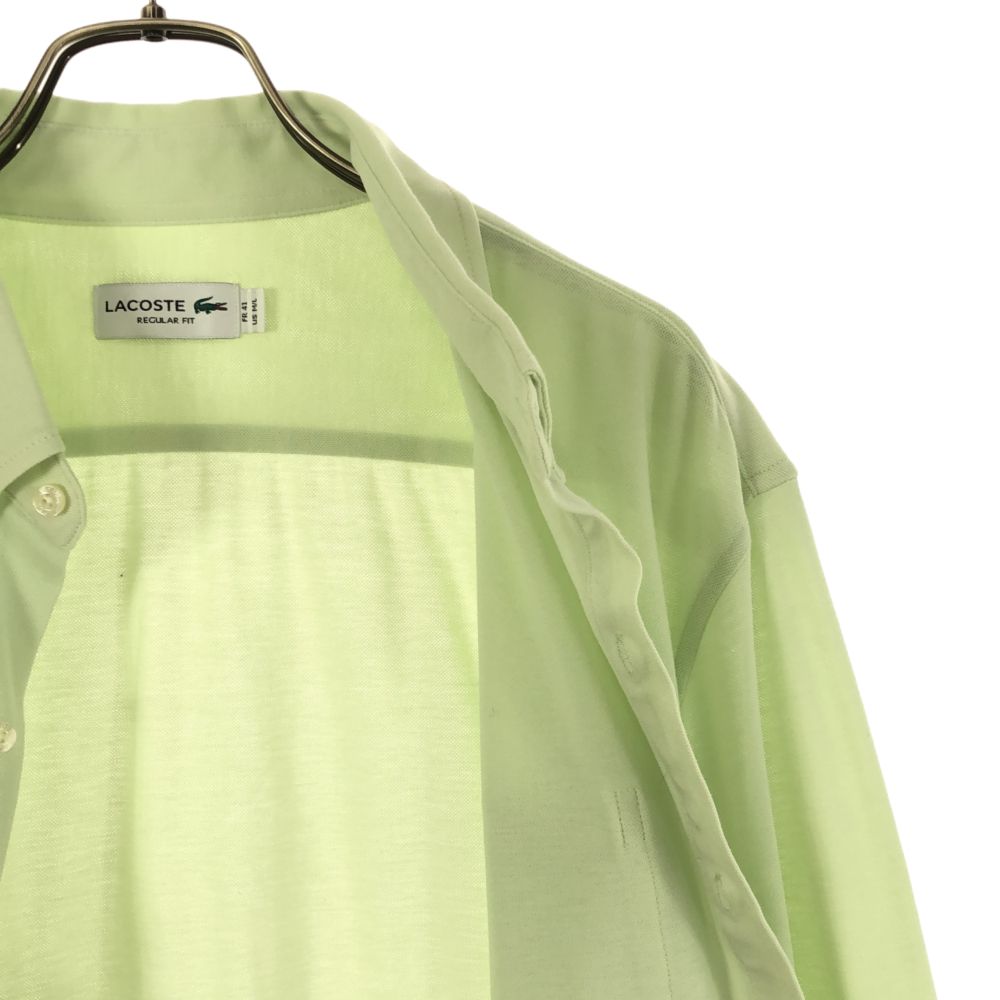 ラコステ 長袖 ボタンダウンシャツ M/L グリーン系 LACOSTE 鹿の子地 メンズ