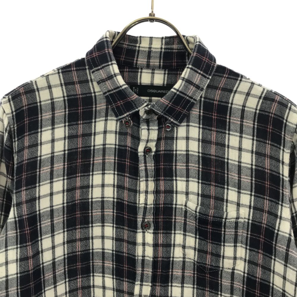 DSQUARED2 ディースクエアード イタリア製 チェック 長袖 ボタンダウンシャツ 42 ネイビー×ホワイト系 メンズ