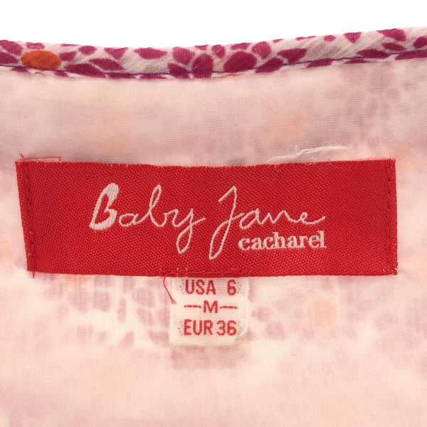 ベイビージェーンキャシャレル 日本製 総柄 長袖 ワンピース 36 ピンク×ホワイト Baby Jane Cacharel レディース