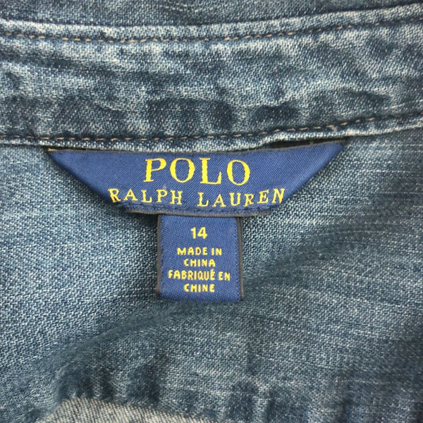 ポロラルフローレン 長袖 デニム ボタンダウン シャツワンピース 14 ブルー系 POLO RALPH LAUREN キッズ