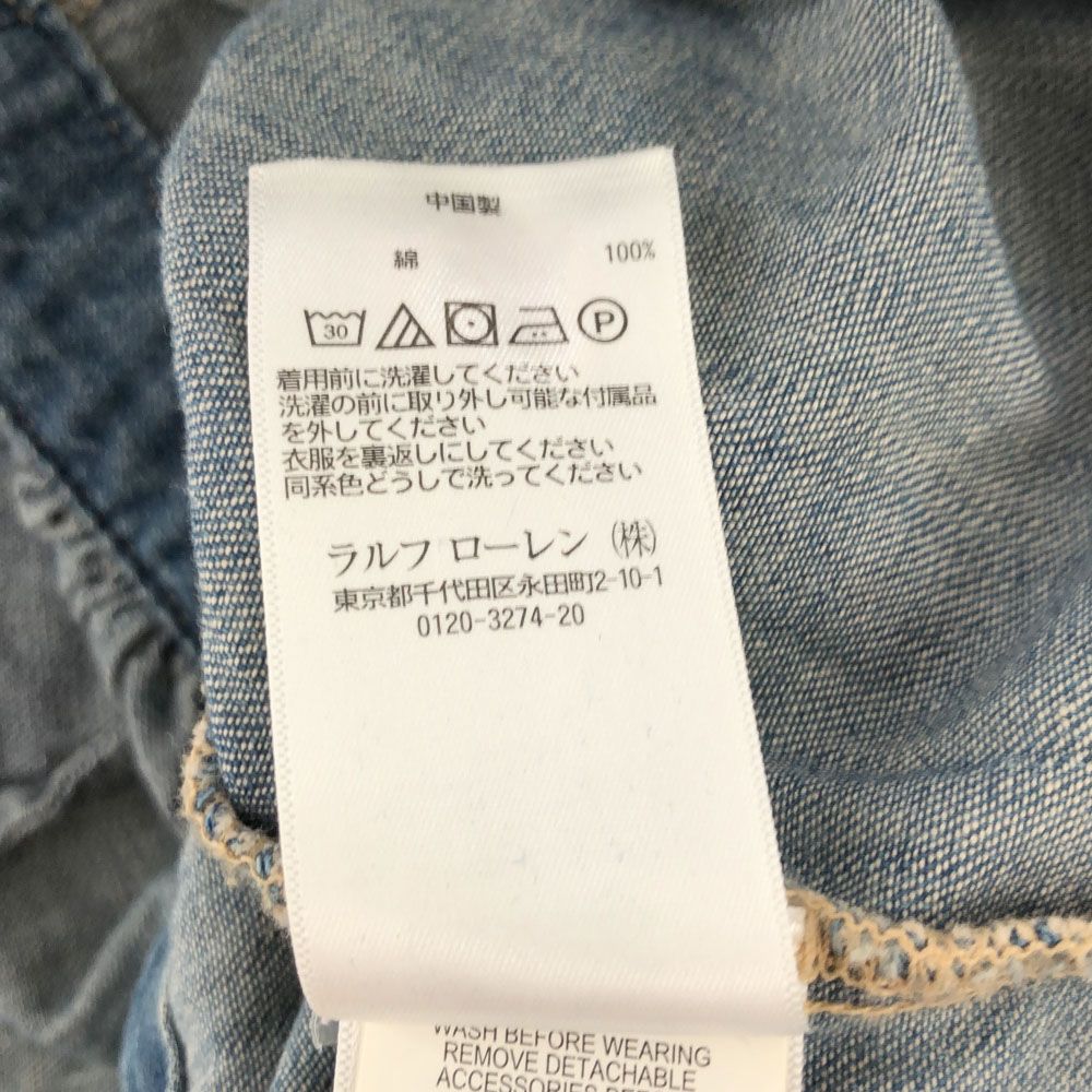 ポロラルフローレン 長袖 デニム ボタンダウン シャツワンピース 14 ブルー系 POLO RALPH LAUREN キッズ