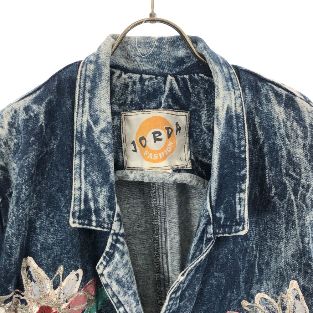 JORDA FASHION ジョーダ ファッション ペイント加工 長袖 デニムコート L ブルー系 レディース
