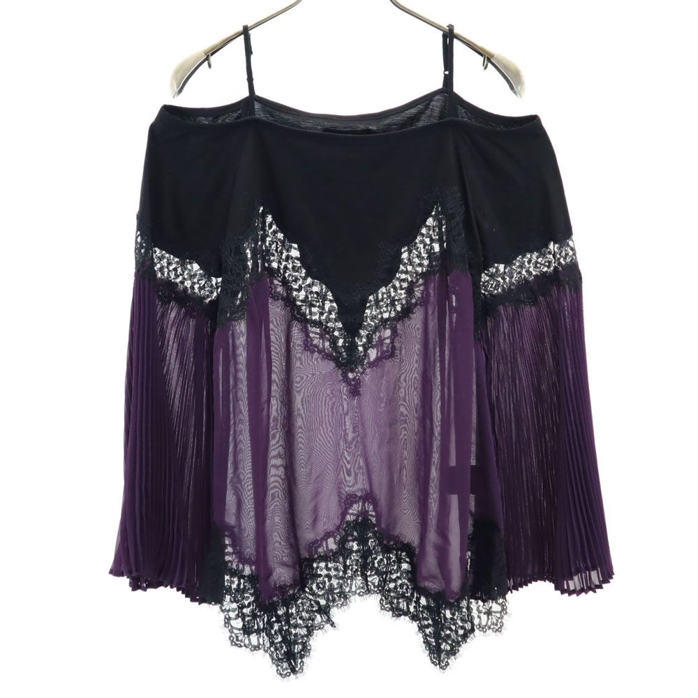 AULA アウラ 日本製 レース 長袖 オープンショルダー カットソー  ブラック×パープル レディース