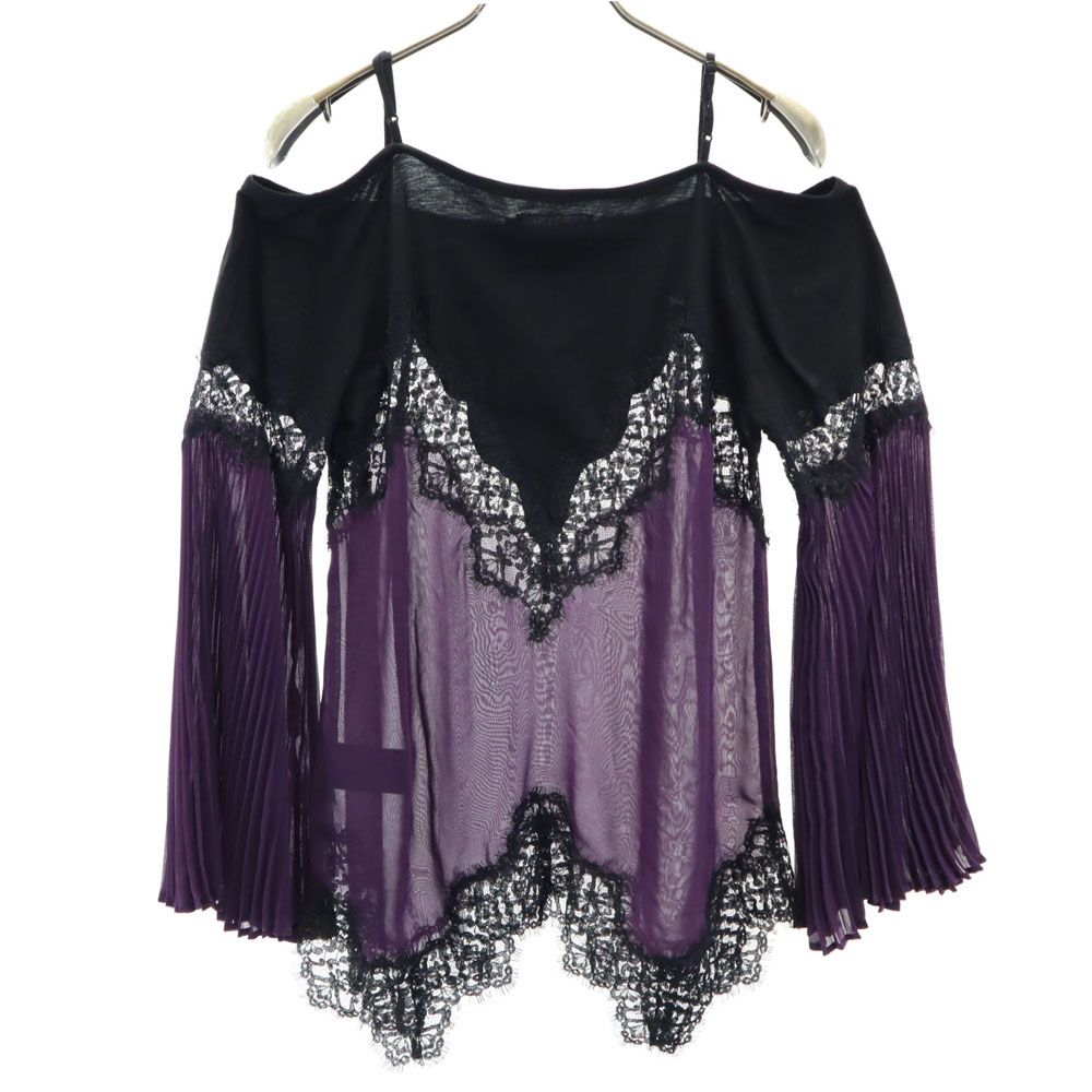 AULA アウラ 日本製 レース 長袖 オープンショルダー カットソー  ブラック×パープル レディース