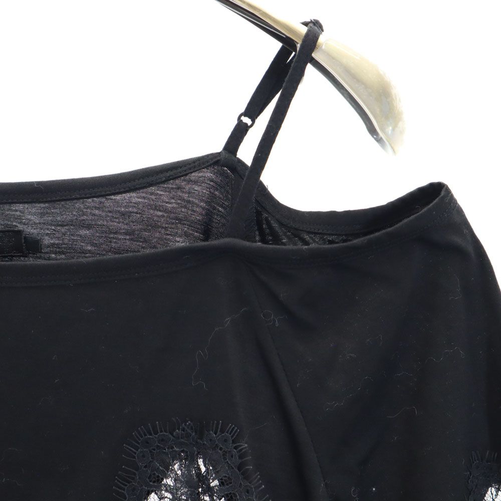 AULA アウラ 日本製 レース 長袖 オープンショルダー カットソー  ブラック×パープル レディース