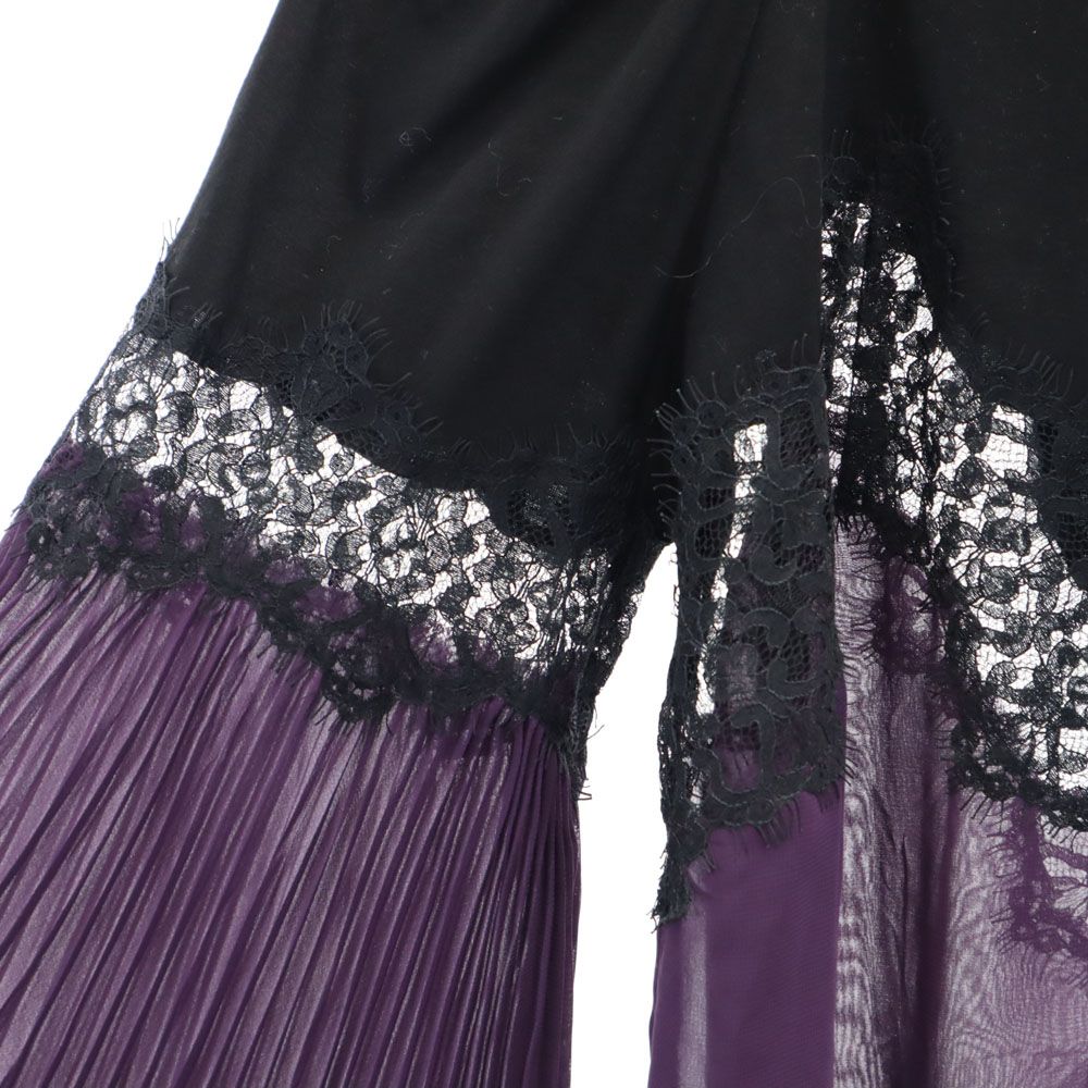 AULA アウラ 日本製 レース 長袖 オープンショルダー カットソー  ブラック×パープル レディース