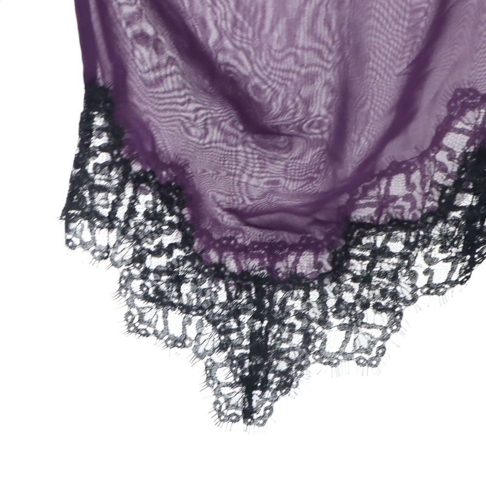 AULA アウラ 日本製 レース 長袖 オープンショルダー カットソー  ブラック×パープル レディース