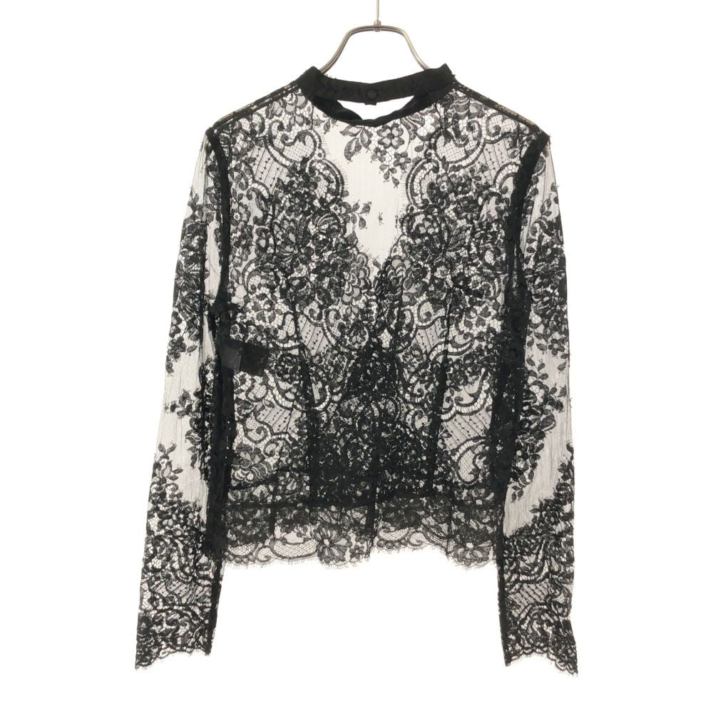 AULA アウラ 日本製 長袖 レース カットソー  ブラック レディース