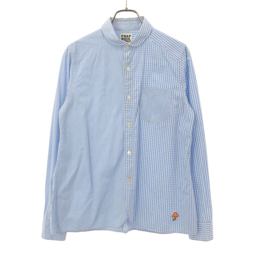 フラボア ハーフ チェック 長袖 シャツ 1 ホワイト×ライトブルー FRAPBOIShalf 丸襟 ワッペン レディース