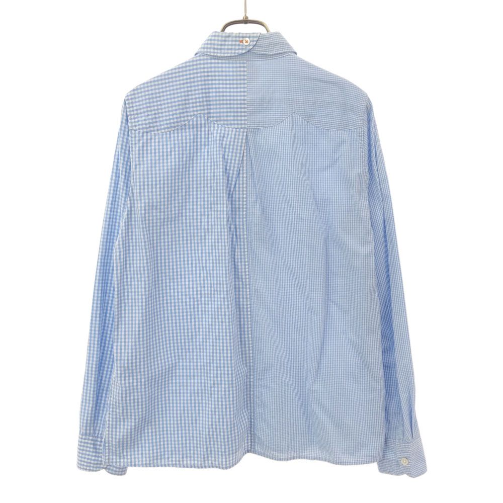フラボア ハーフ チェック 長袖 シャツ 1 ホワイト×ライトブルー FRAPBOIShalf 丸襟 ワッペン レディース