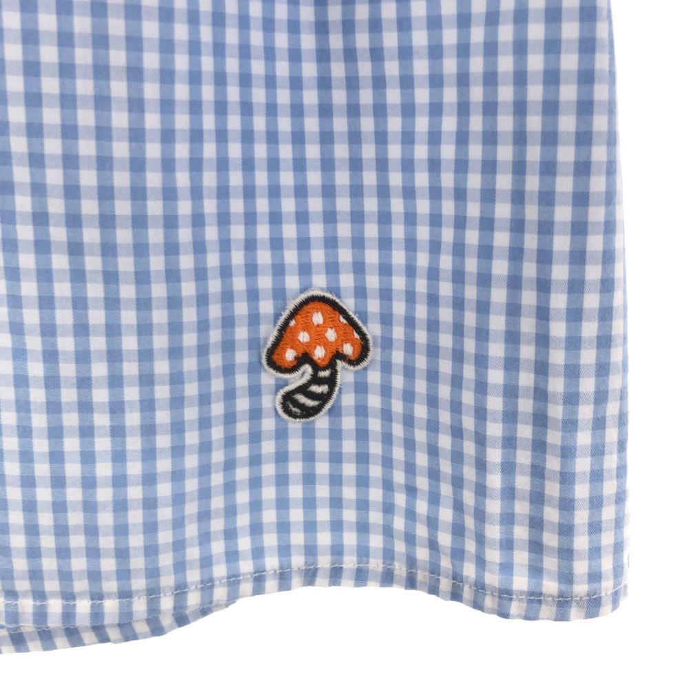 フラボア ハーフ チェック 長袖 シャツ 1 ホワイト×ライトブルー FRAPBOIShalf 丸襟 ワッペン レディース