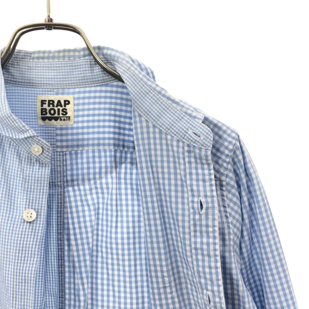 フラボア ハーフ チェック 長袖 シャツ 1 ホワイト×ライトブルー FRAPBOIShalf 丸襟 ワッペン レディース