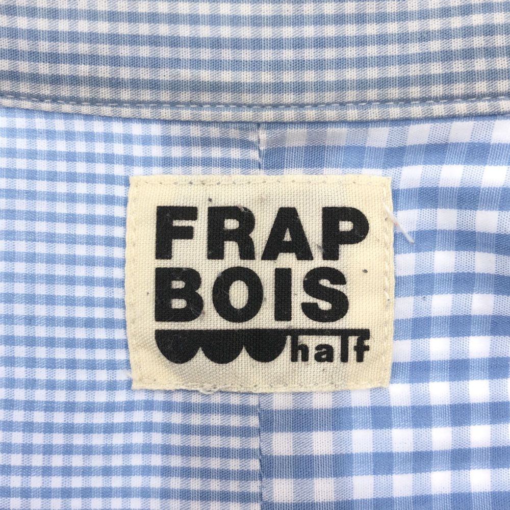 フラボア ハーフ チェック 長袖 シャツ 1 ホワイト×ライトブルー FRAPBOIShalf 丸襟 ワッペン レディース