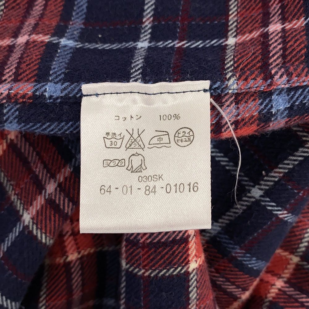 Finamore フィナモレ 英国製 長袖 チェックシャツ S レッド×ネイビー メンズ