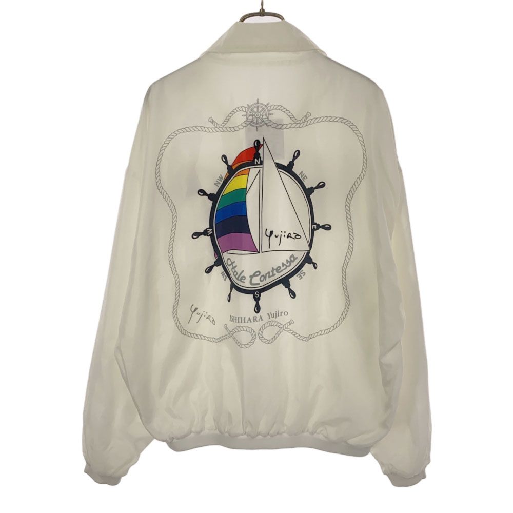 未使用 YUJIRO ISHIHARA 石原裕次郎 プリント リバーシブル ナイロンジャケット S ホワイト タグ付き ウインドブレーカー メンズ