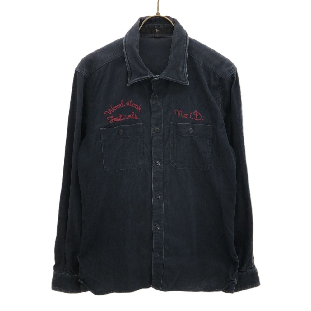 NO ID ノーアイディー 刺繍 長袖 コーデュロイシャツ 1 ネイビー メンズ