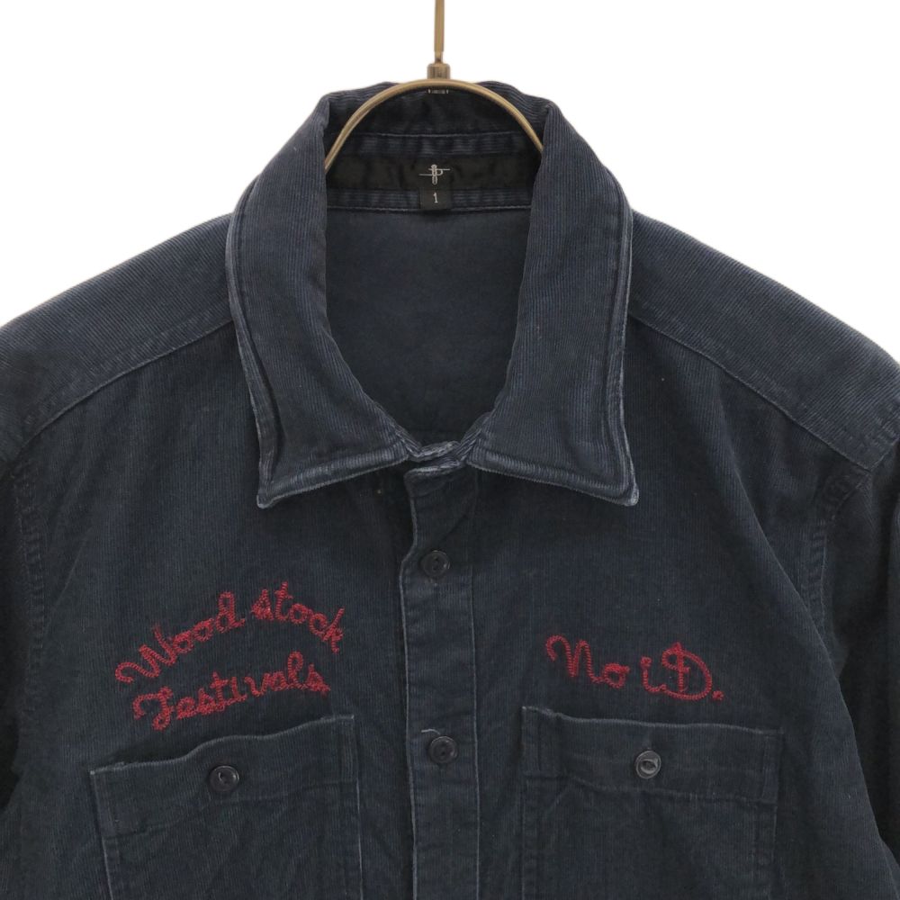 NO ID ノーアイディー 刺繍 長袖 コーデュロイシャツ 1 ネイビー メンズ