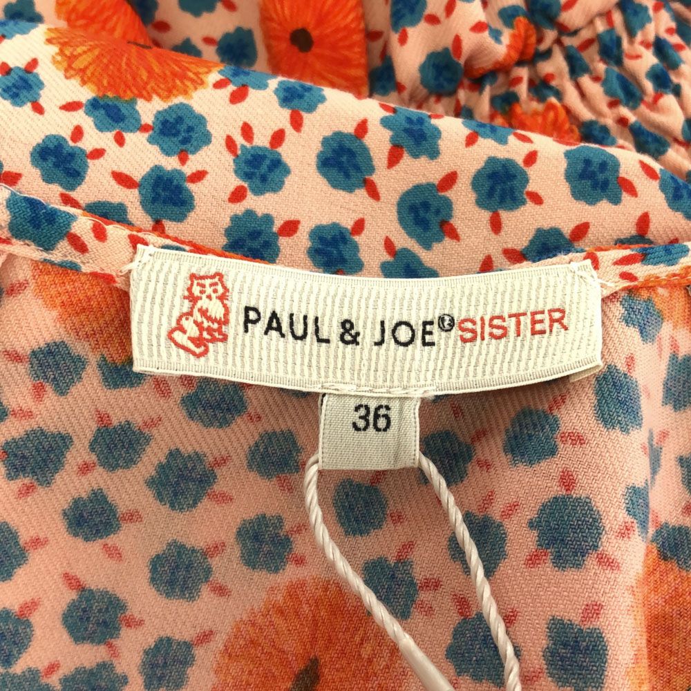 未使用 ポールアンドジョーシスター 花柄 長袖 ミニワンピース 36 オレンジ系 Paul & Joe Sister レディース