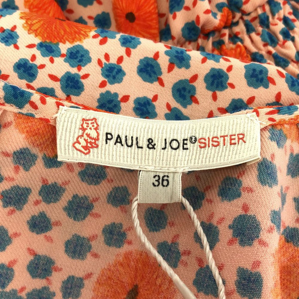 未使用 ポールアンドジョーシスター 花柄 長袖 ミニワンピース 36 オレンジ系 Paul & Joe Sister レディース