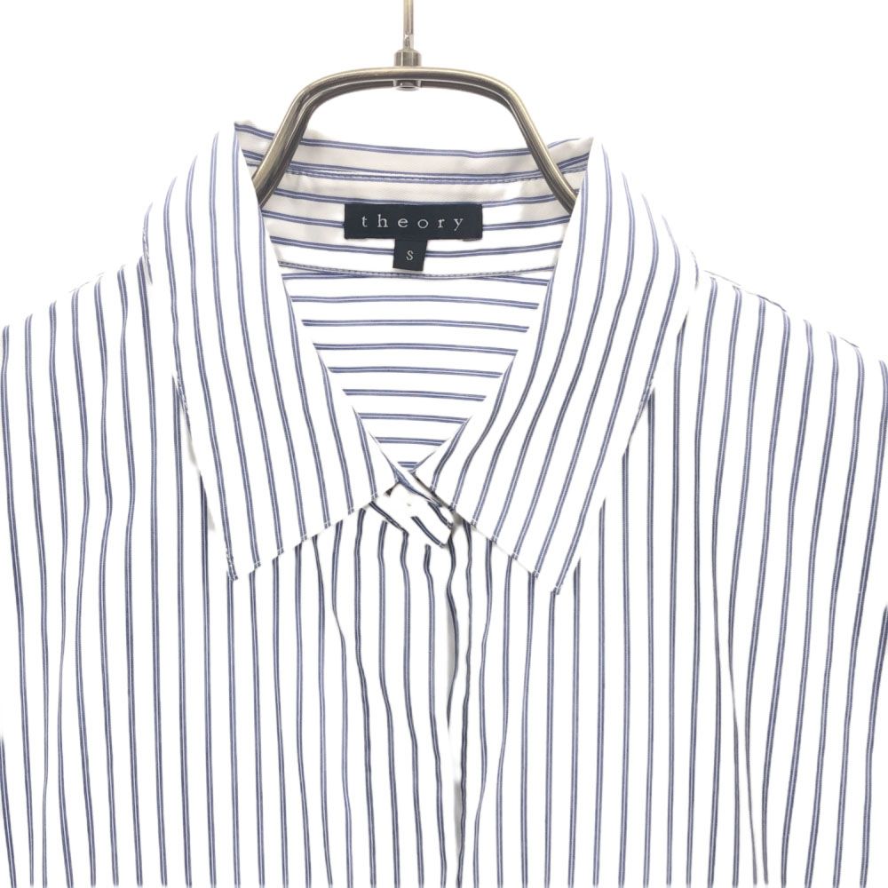 セオリー ストライプ 長袖 コットンシャツ S ホワイト×ブルー theory レディース
