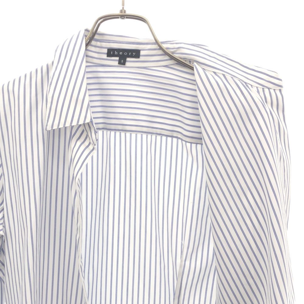 セオリー ストライプ 長袖 コットンシャツ S ホワイト×ブルー theory レディース