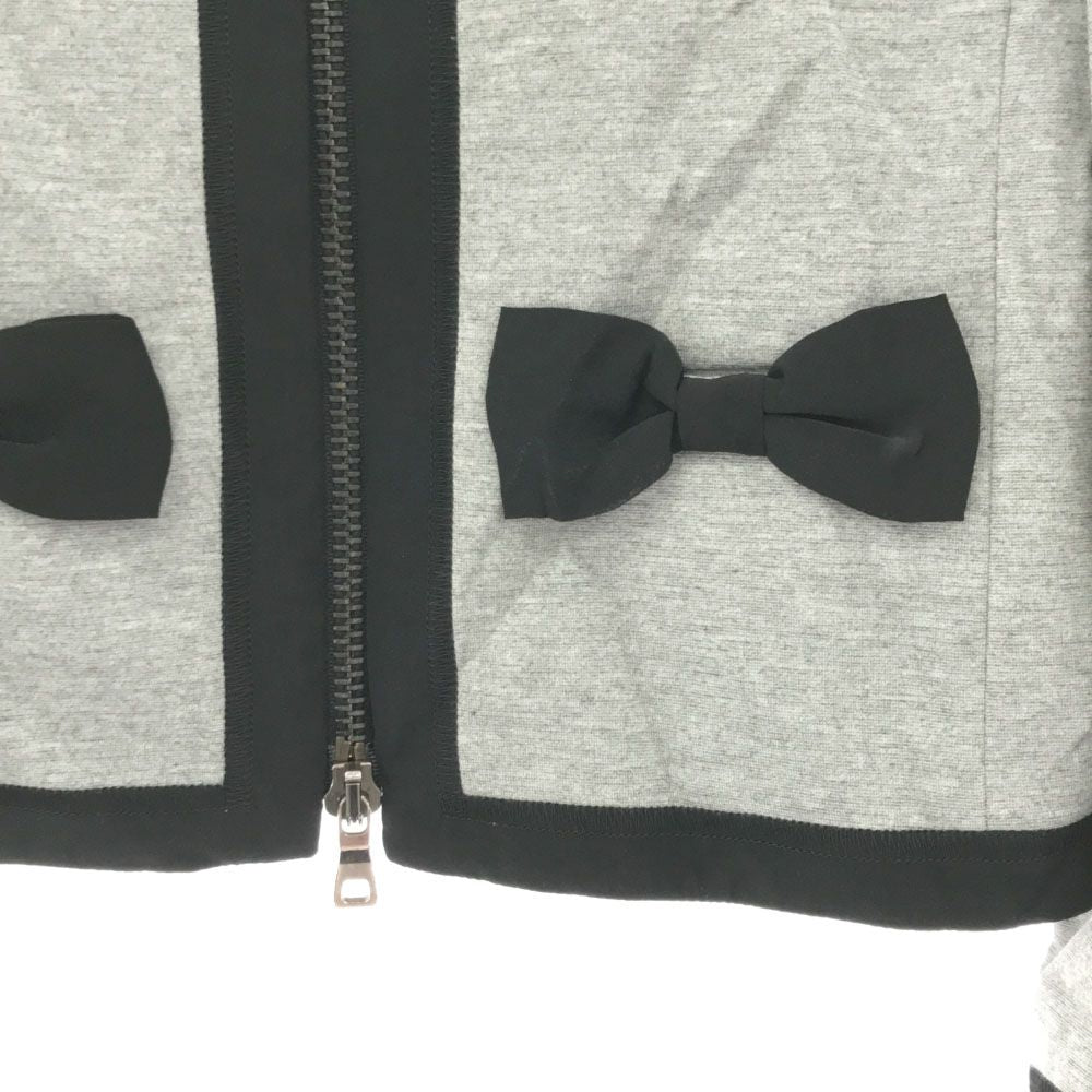 MOSCHINO モスキーノ ノーカラージャケット 6 グレー バイカラー リボン レディース