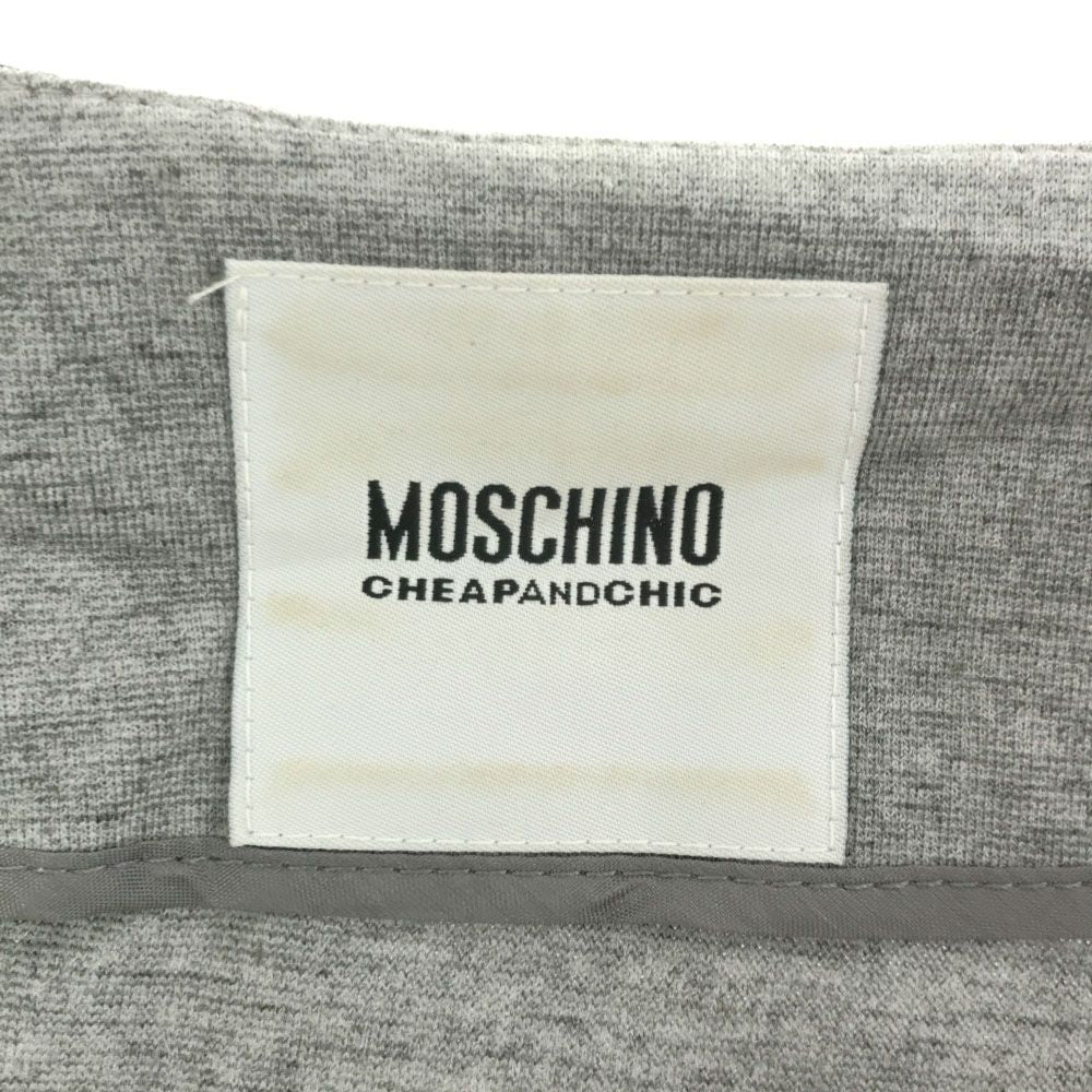 MOSCHINO モスキーノ ノーカラージャケット 6 グレー バイカラー リボン レディース
