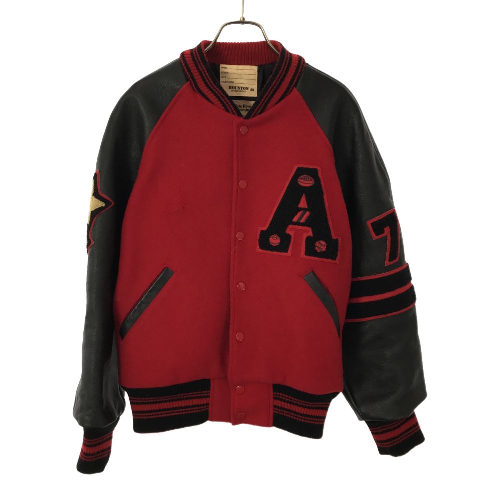 HOUSTON ヒューストン 袖レザー スタジャン S レッド ウールブレンド メンズ