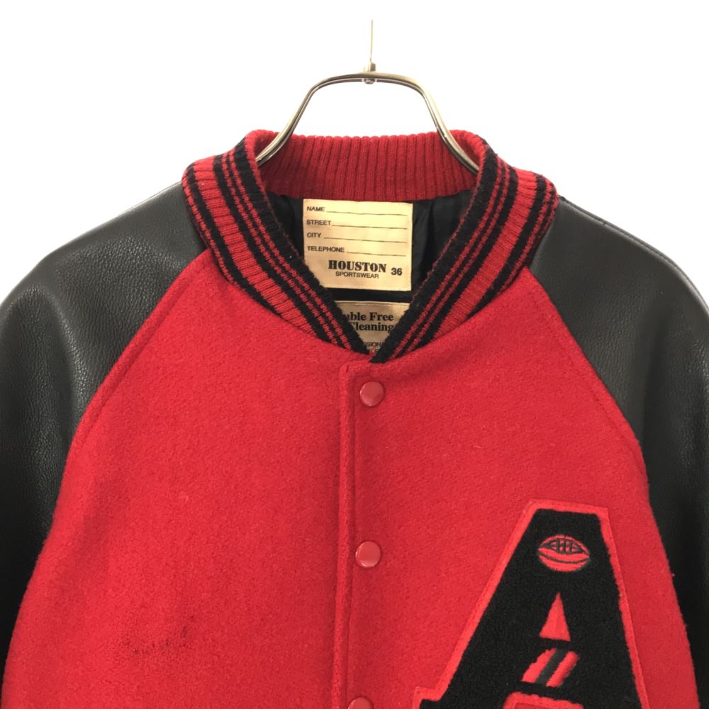 HOUSTON ヒューストン 袖レザー スタジャン S レッド ウールブレンド メンズ