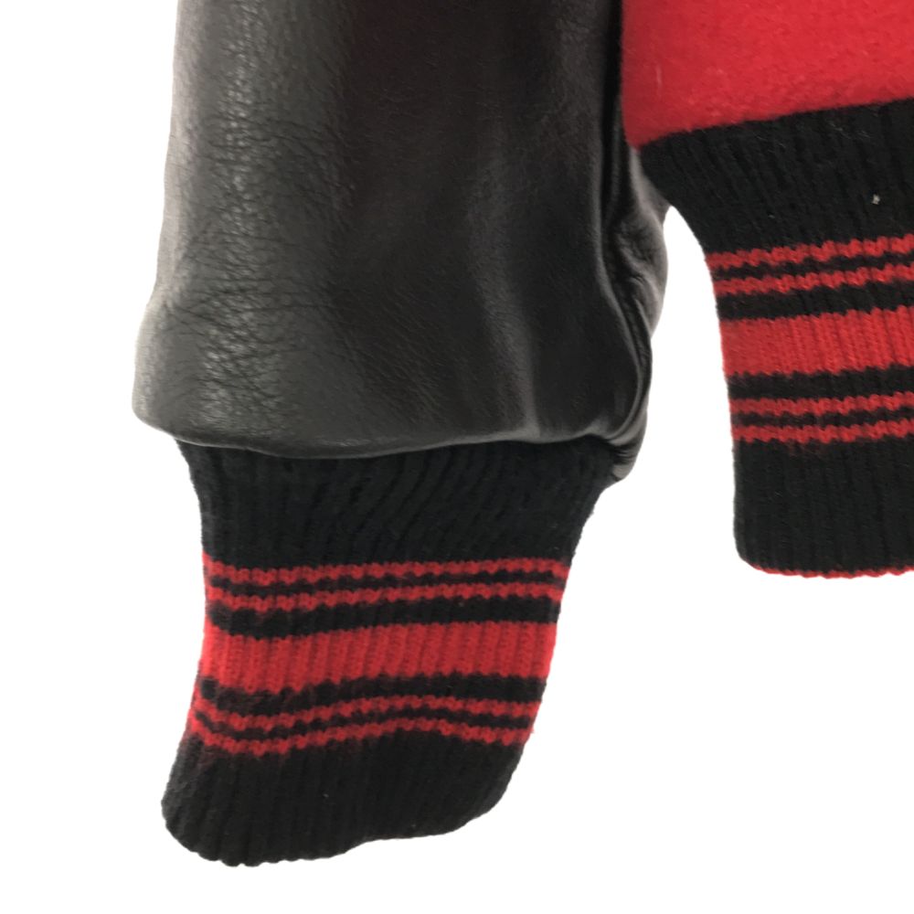 HOUSTON ヒューストン 袖レザー スタジャン S レッド ウールブレンド メンズ