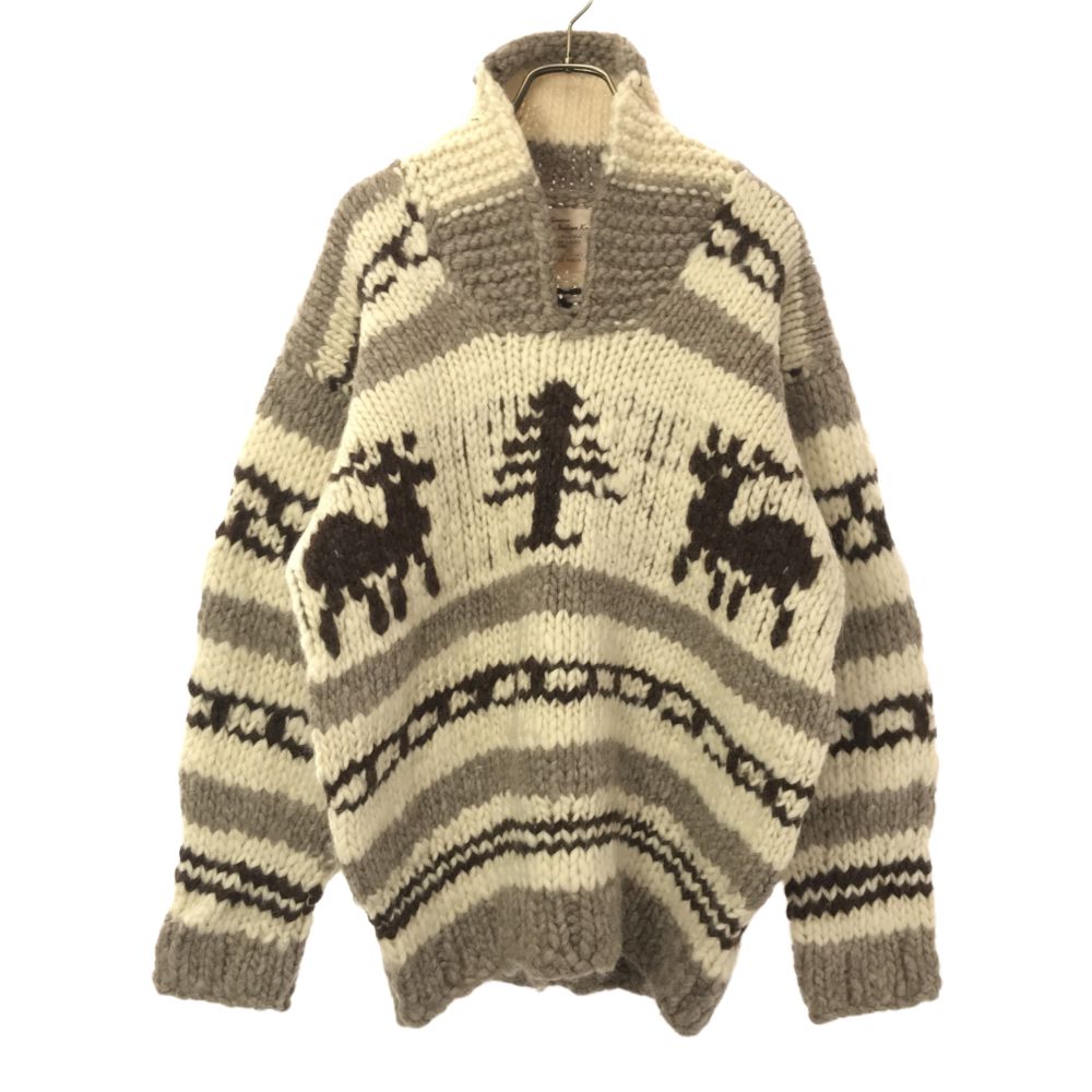 ウール ハンドニット 長袖 カウチンセーター ブラウン系 メンズ