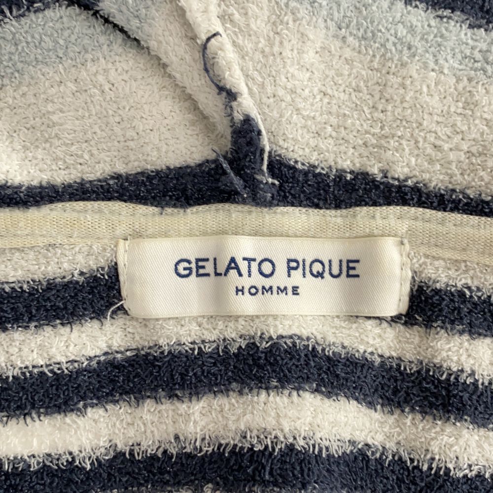 ジェラートピケオム ボーダー 長袖 ルームウェア M ネイビー×ホワイト GELATO PIQUE HOMME ジップパーカー メンズ