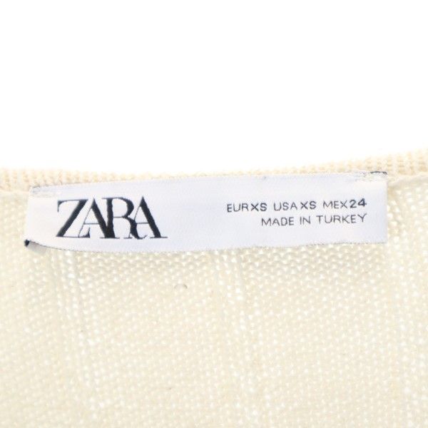 ザラ ボーダー柄 長袖 ロングワンピース XS アイボリー系 ZARA レディース