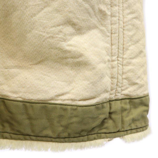 切替 ノーカラーコート アイボリー×カーキ 裏ボア レディース